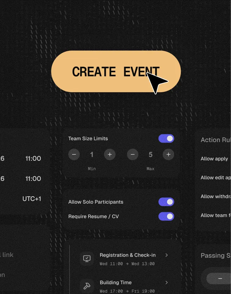 Event setup UI with Create Event button